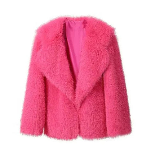 Women's Lapel Leather Fur Coat with Artificial Wool Lining - Rafaga1