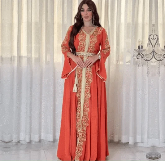 Dubai-Style Embroidered Applique Dress – Elegant and Sophisticated - Rafaga1