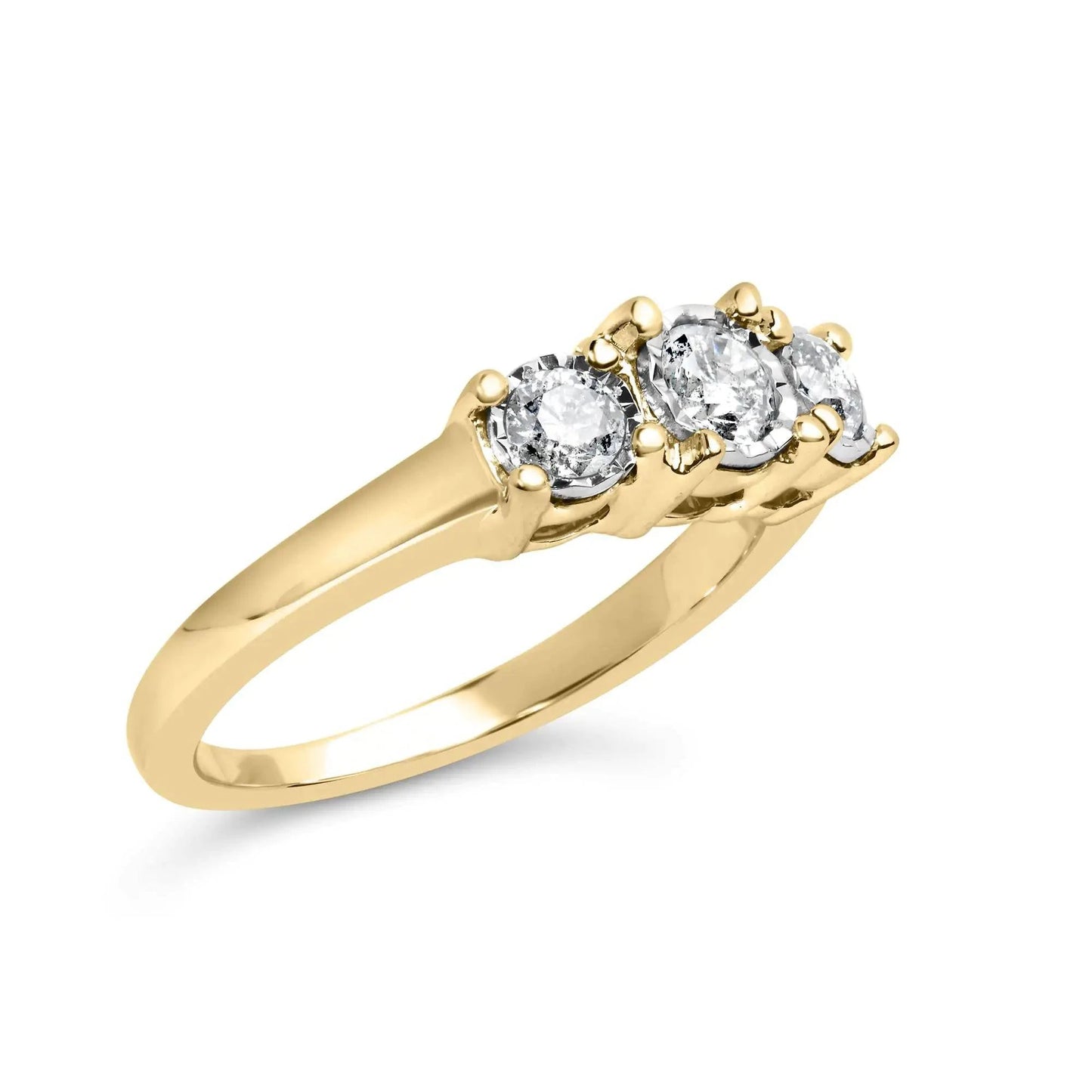 10K Yellow Gold 1/2 Cttw Miracle Set Round Diamond Three Stone Illusion Plate Ring (I-J Color, I2-I3 Clarity) - Rafaga1