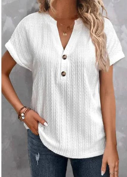 Women's V-Neck Button T-Shirt - Rafaga1