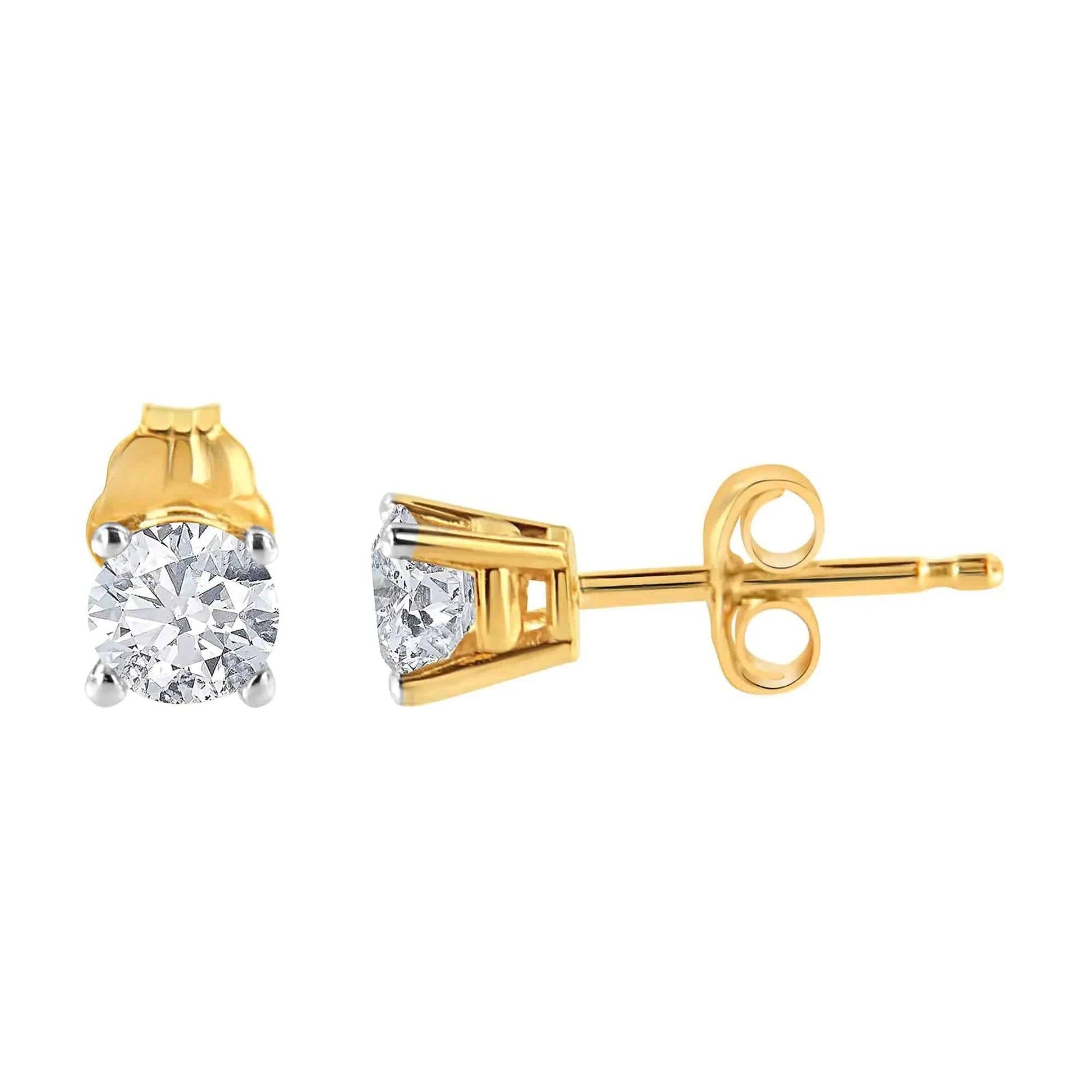 AGS Certified 14K Yellow Gold 1/2 Cttw 4 Prong Set Brilliant Round-Cut Solitaire Diamond Push Back Stud Earrings (O-P, Color, SI2-I1 Clarity) - Rafaga1