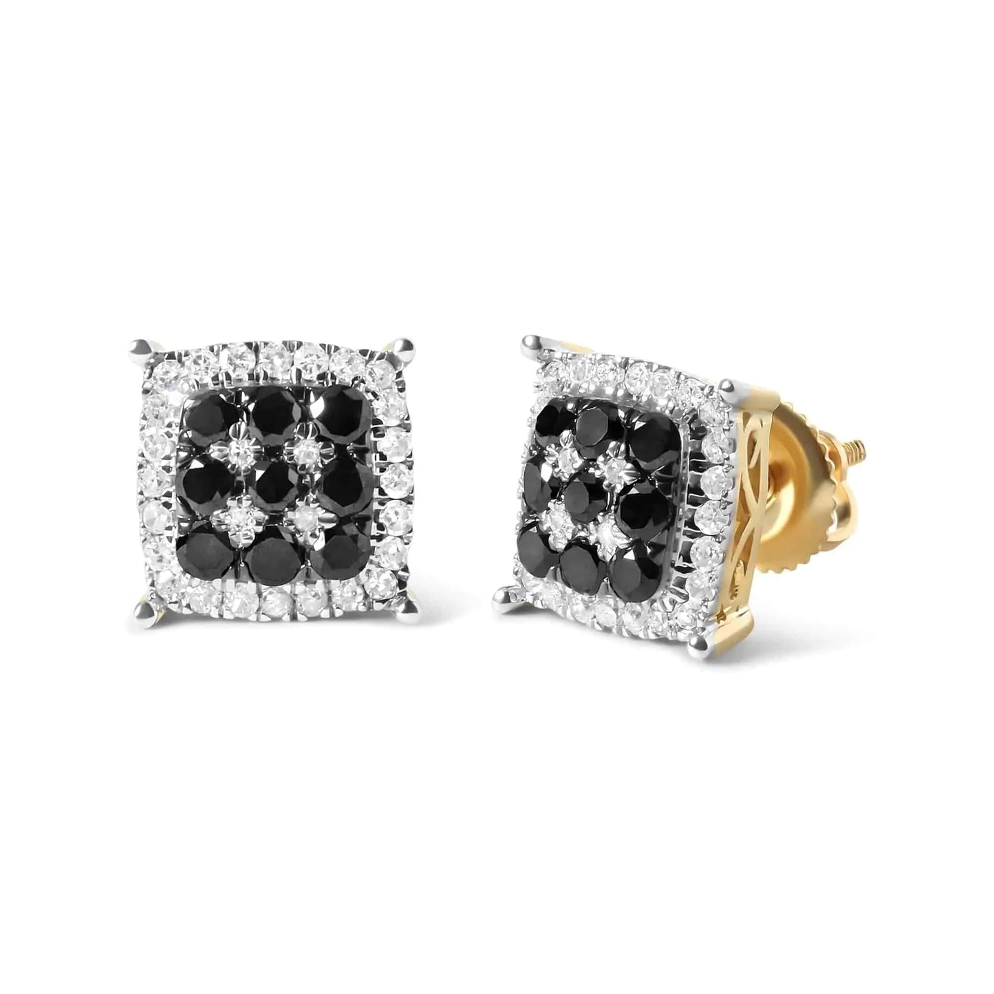 Men's 10K Yellow Gold 7/8 Cttw White and Black Treated Diamond Earring (Black / I-J Color, I2-I3 Clarity) - Rafaga1