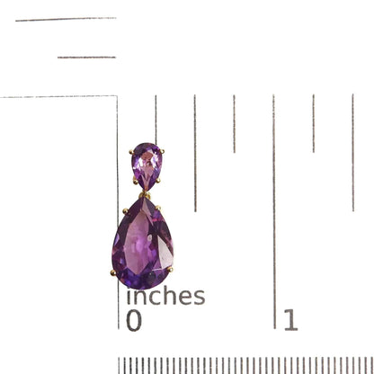 10K Yellow Gold Plated .925 Sterling Silver 12 2/5 Cttw Pear Shaped Purple Brazilian Amethyst Double Dangle and Drop Earring - Rafaga1