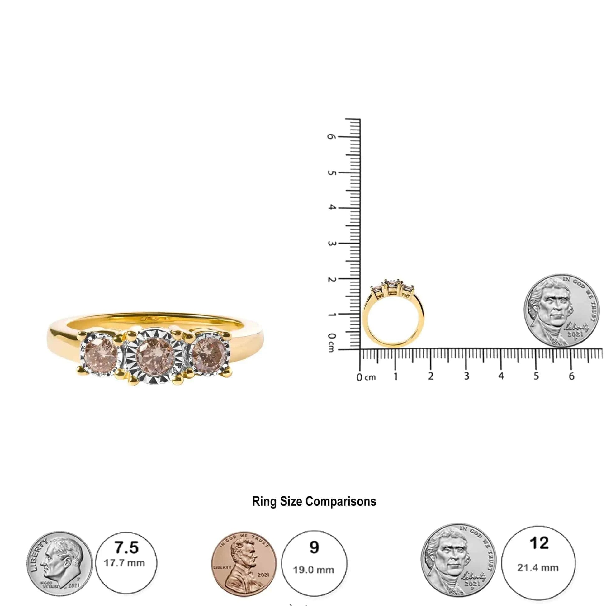 10K Yellow Gold 1/2 Cttw Miracle Set Round Diamond Three Stone Illusion Plate Ring (I-J Color, I2-I3 Clarity) - Rafaga1