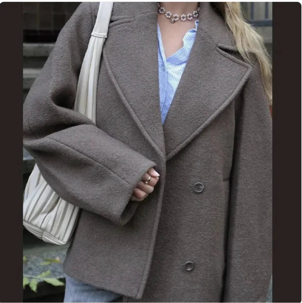 Double-Breasted Short Wool Coat - Rafaga1