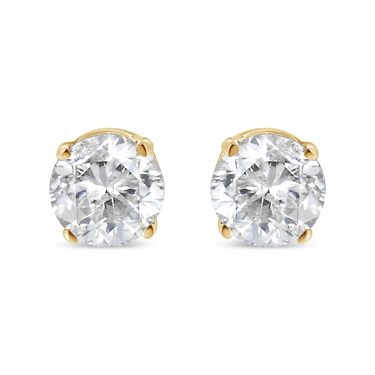 AGS Certified 14K Yellow Gold 1/2 Cttw 4 Prong Set Brilliant Round-Cut Solitaire Diamond Push Back Stud Earrings (O-P, Color, SI2-I1 Clarity) - Rafaga1