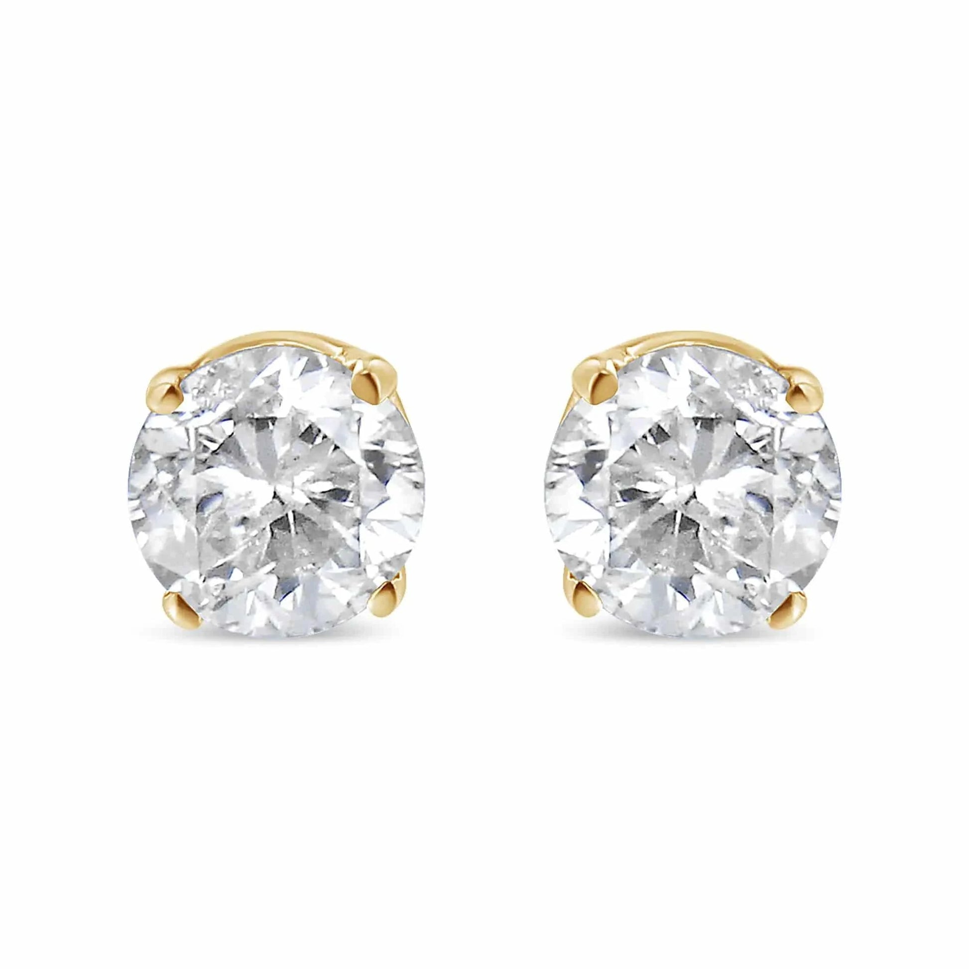 AGS Certified 14K Yellow Gold 1/2 Cttw 4 Prong Set Brilliant Round-Cut Solitaire Diamond Push Back Stud Earrings (O-P, Color, SI2-I1 Clarity) - Rafaga1