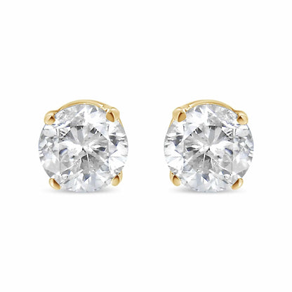 AGS Certified 14K Yellow Gold 1/2 Cttw 4 Prong Set Brilliant Round-Cut Solitaire Diamond Push Back Stud Earrings (O-P, Color, SI2-I1 Clarity) - Rafaga1