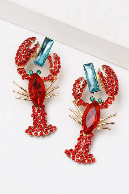 Lobster Shape Glass Stone Dangle Earrings - Rafaga1