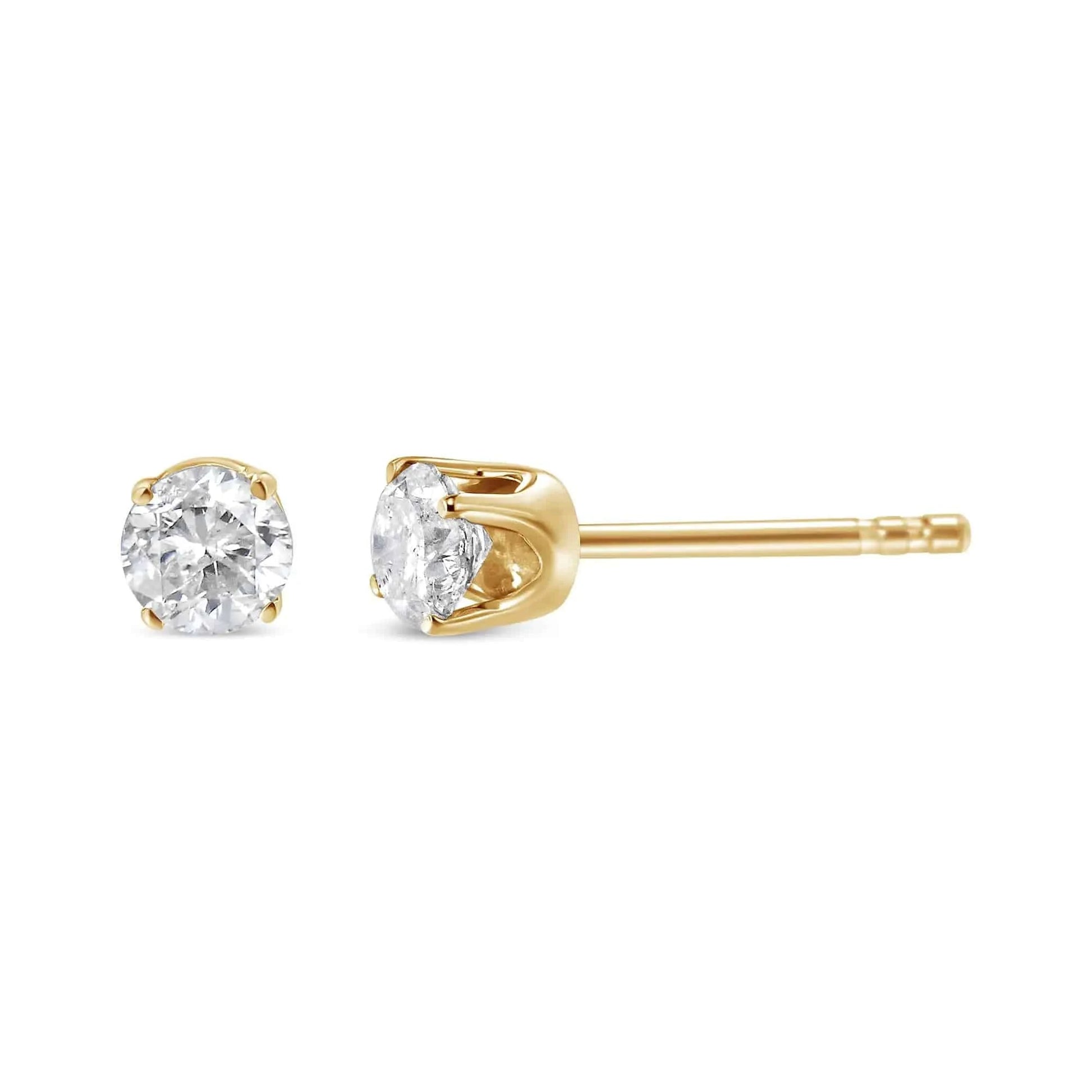 AGS Certified 14K Yellow Gold 1/2 Cttw 4 Prong Set Brilliant Round-Cut Solitaire Diamond Push Back Stud Earrings (O-P, Color, SI2-I1 Clarity) - Rafaga1