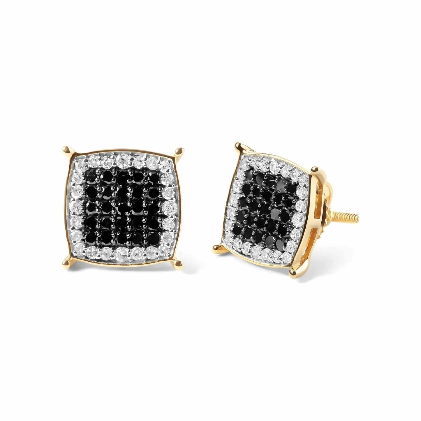 Men's 10K Yellow Gold 1/2 Cttw White and Black Treated Diamond Earring (Black / I-J Color, I2-I3 Clarity) - Rafaga1