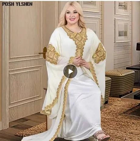 Two Piece Set Gold Kaftan Abaya Dress - Rafaga1