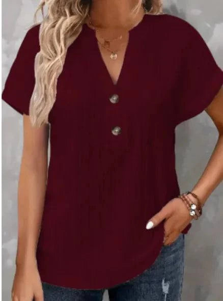 Women's V-Neck Button T-Shirt - Rafaga1