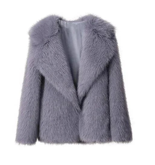 Women's Lapel Leather Fur Coat with Artificial Wool Lining - Rafaga1