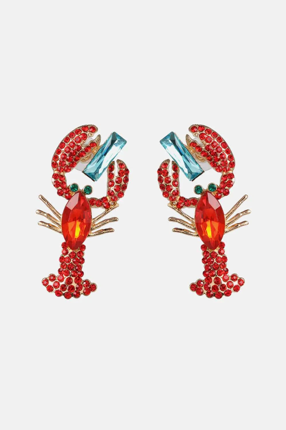 Lobster Shape Glass Stone Dangle Earrings - Rafaga1