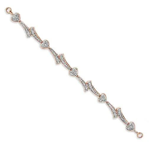 925 Sterling Silver Diamond Heart & Wave Link Bolo Bracelet, Adjustable 6"-9" (I-J Color, I2-I3 Clarity) - Rafaga1