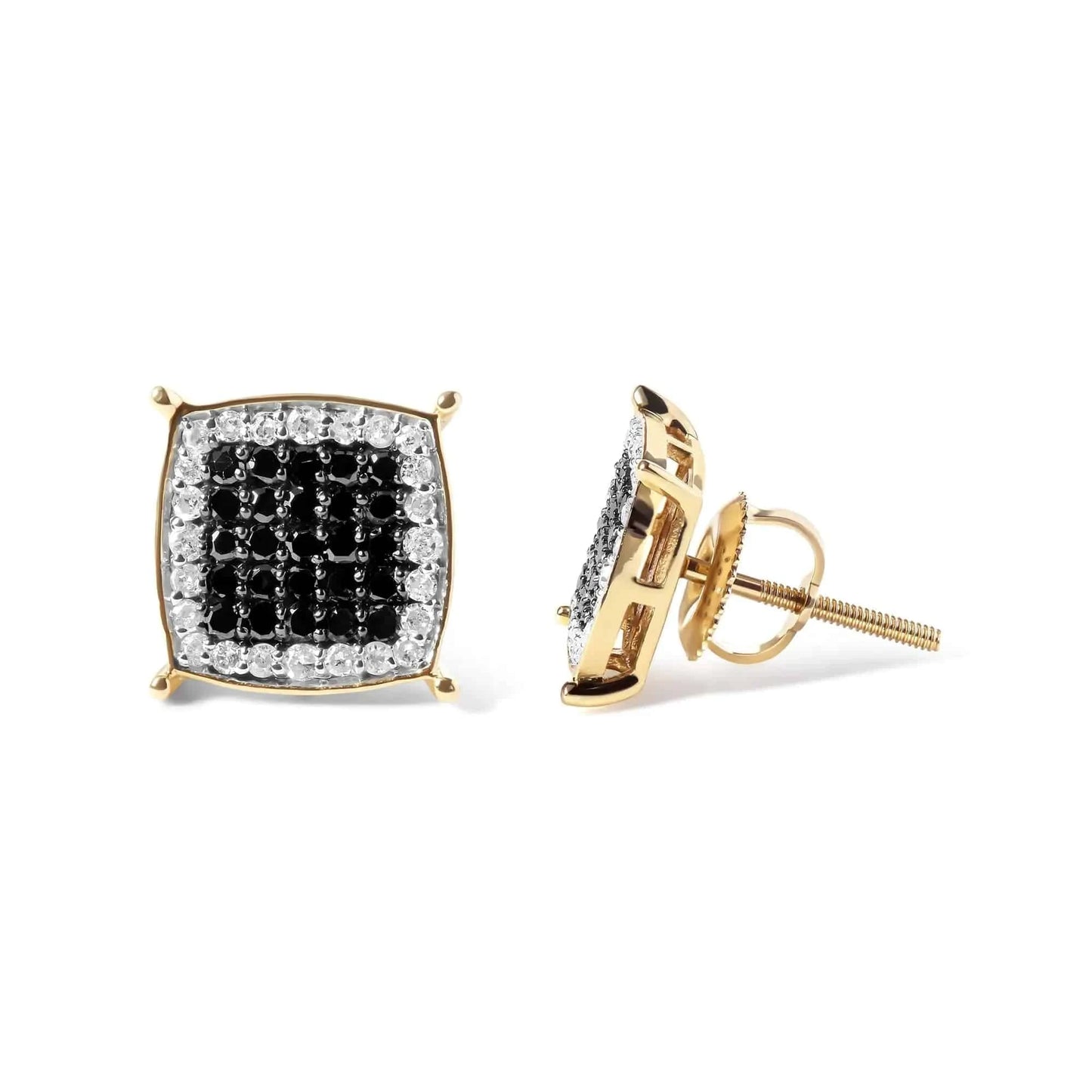 Men's 10K Yellow Gold 1/2 Cttw White and Black Treated Diamond Earring (Black / I-J Color, I2-I3 Clarity) - Rafaga1