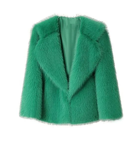 Women's Lapel Leather Fur Coat with Artificial Wool Lining - Rafaga1