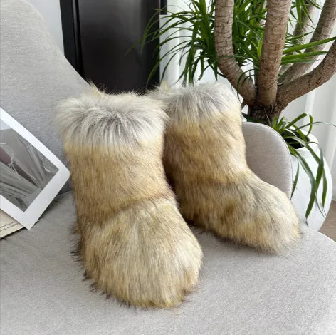 Raccoon fur plush snow boots, perfect for winter warmth and style - Rafaga1