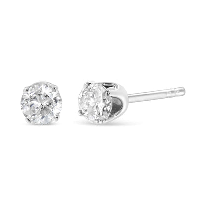 AGS Certified 14K White Gold 1.0 Cttw 4-Prong Set Brilliant Round-Cut Solitaire Diamond Push Back Stud Earrings (E-F Color, SI2-I1 Clarity) - Rafaga1