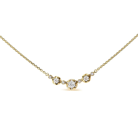 14k Yellow Gold 3/4 Cttw 3 Stone Round Diamond 18" Statement Necklace  (H-I Color, I1-I2 Clarity) - Rafaga1