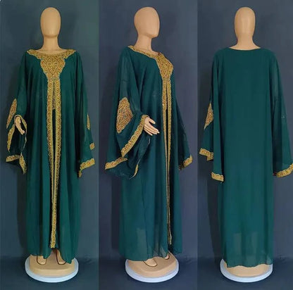 Two Piece Set Gold Kaftan Abaya Dress - Rafaga1