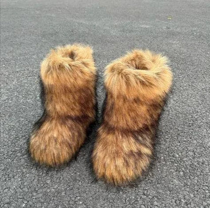 Raccoon fur plush snow boots, perfect for winter warmth and style - Rafaga1