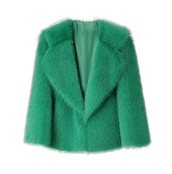 Women's Lapel Leather Fur Coat with Artificial Wool Lining - Rafaga1