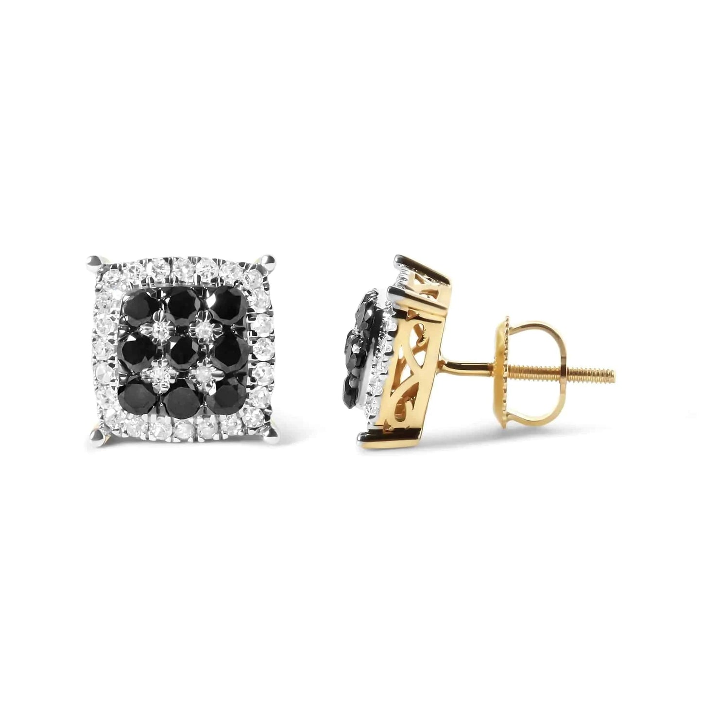 Men's 10K Yellow Gold 7/8 Cttw White and Black Treated Diamond Earring (Black / I-J Color, I2-I3 Clarity) - Rafaga1