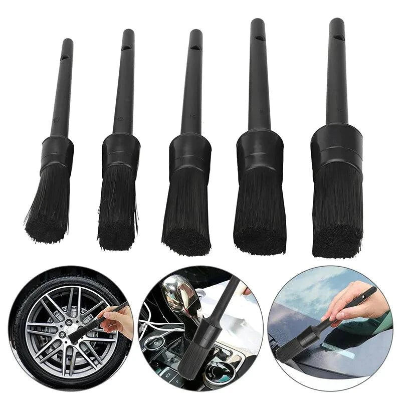 5PC Car Detailing Brush Kit Boar Hair Vehicle Auto Interior For Wheel Clean Sets - Rafaga1