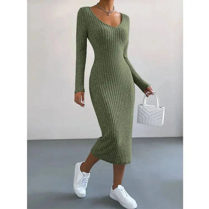 Women's Fashion Knitted U-neck Long-sleeved Tight-fitting Dress - Rafaga1