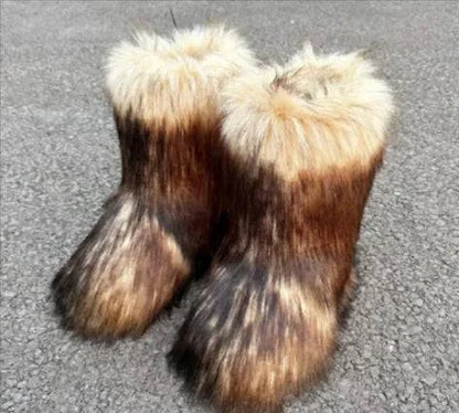 Raccoon fur plush snow boots, perfect for winter warmth and style - Rafaga1