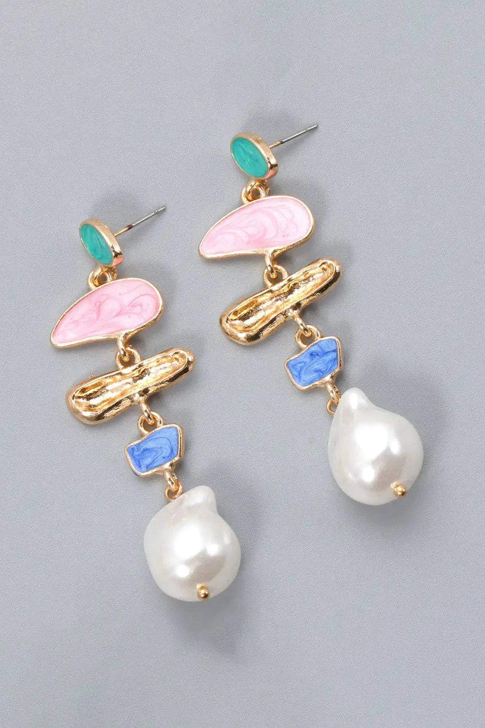 Abnormal Shape Zinc Alloy Synthetic Pearl Dangle Earrings - Rafaga1