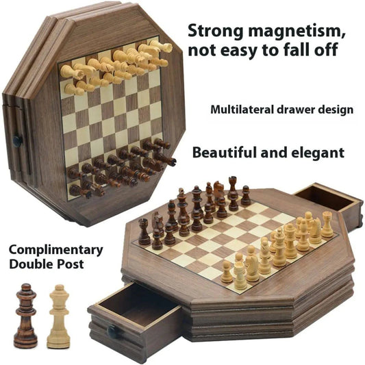 Octagonal Magnetic Wooden Chess Puzzle Game - Rafaga1