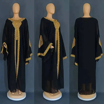 Two Piece Set Gold Kaftan Abaya Dress - Rafaga1