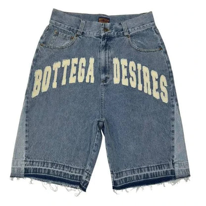 Unisex Retro Letter Embroidered Denim Shorts - Rafaga1