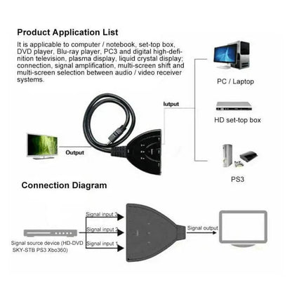 3 Port HDMI Splitter Cable 1080/4K Switch Switcher HUB Adapter for HDTV PS4 Xbox - Rafaga1