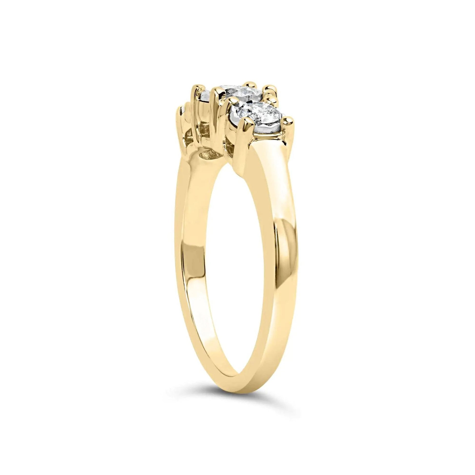 10K Yellow Gold 1/2 Cttw Miracle Set Round Diamond Three Stone Illusion Plate Ring (I-J Color, I2-I3 Clarity) - Rafaga1