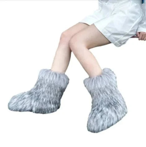 Raccoon fur plush snow boots, perfect for winter warmth and style - Rafaga1