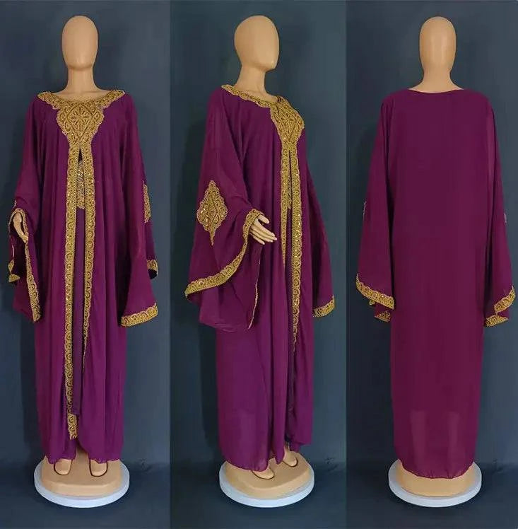 Two Piece Set Gold Kaftan Abaya Dress - Rafaga1