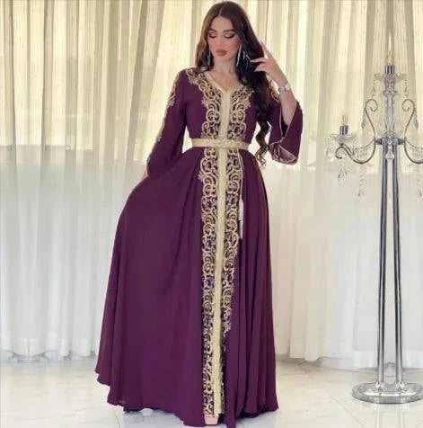 Dubai-Style Embroidered Applique Dress – Elegant and Sophisticated - Rafaga1