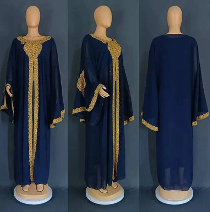 Two Piece Set Gold Kaftan Abaya Dress - Rafaga1