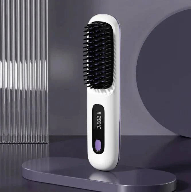 2 In 1 Straight Hair Comb Wireless Hair Straightener Brush Hair Fast Heating Portable Hot Curler USB Charging - Rafaga1