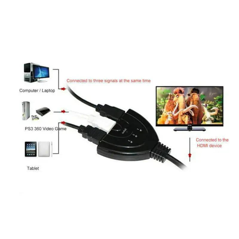 3 Port HDMI Splitter Cable 1080/4K Switch Switcher HUB Adapter for HDTV PS4 Xbox - Rafaga1