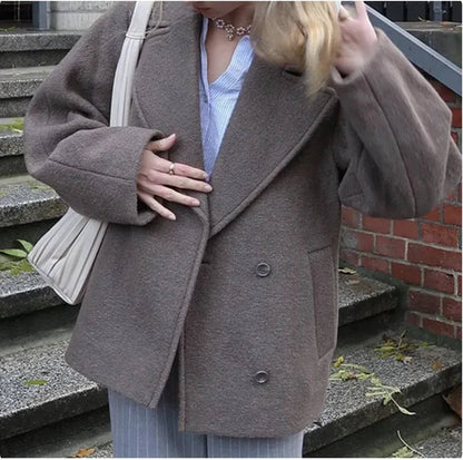 Double-Breasted Short Wool Coat - Rafaga1