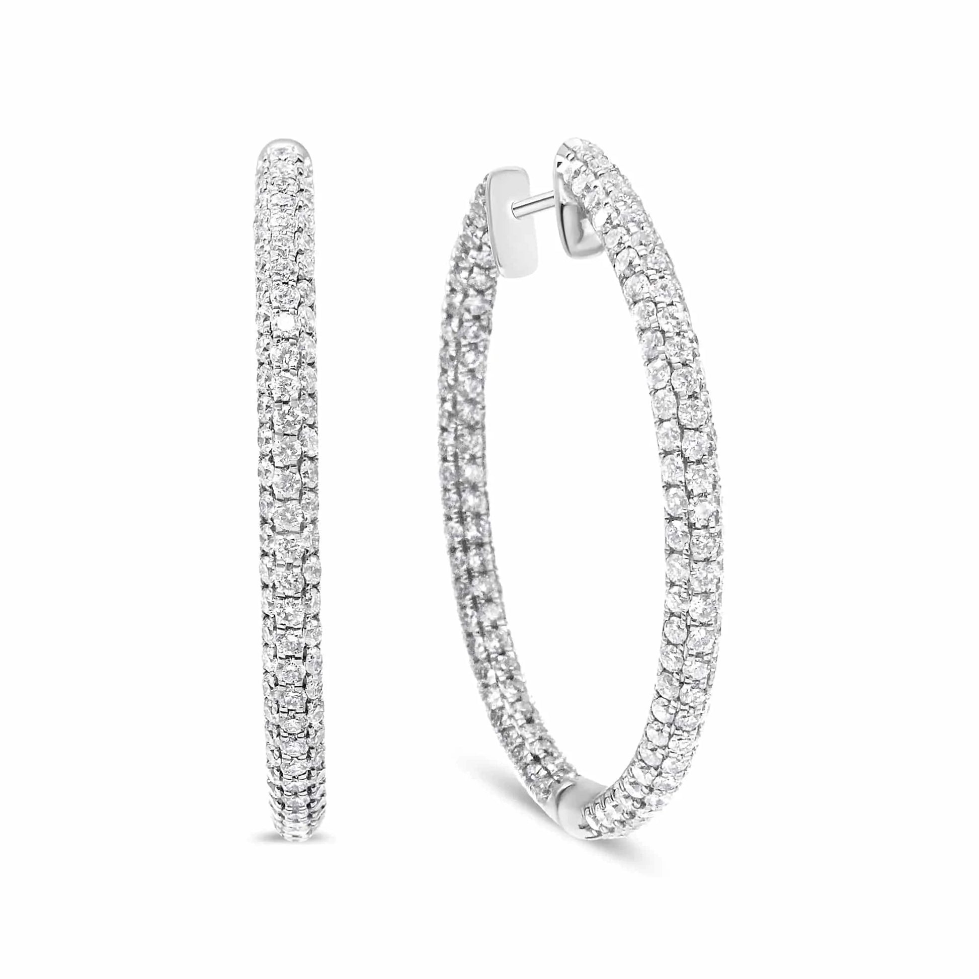 14K White Gold 3 1/2 Cttw Lab Grown Pave Set Diamond Eternity Inside Out Hoop Earrings  (G-H Color, SI1-SI2 Clarity) - Rafaga1