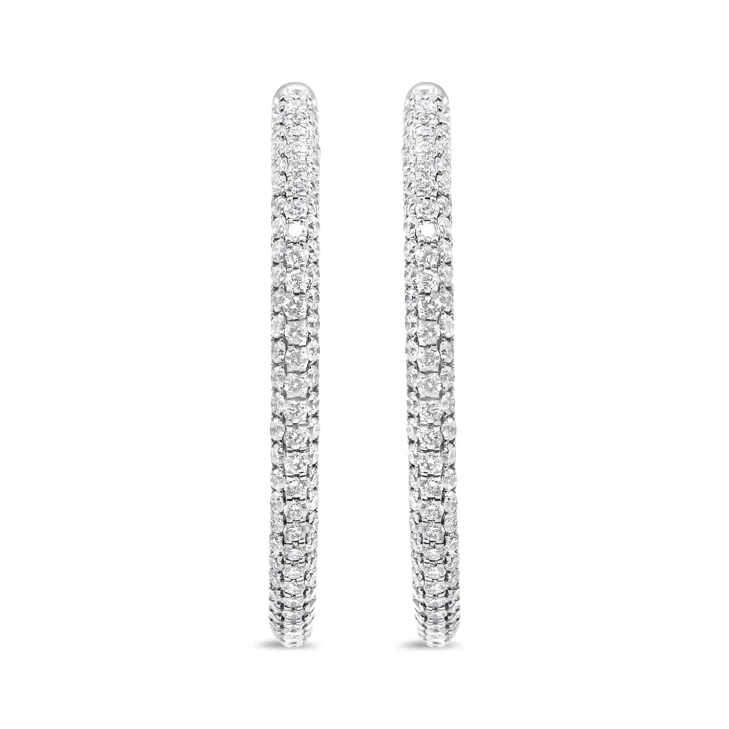 14K White Gold 3 1/2 Cttw Lab Grown Pave Set Diamond Eternity Inside Out Hoop Earrings  (G-H Color, SI1-SI2 Clarity) - Rafaga1