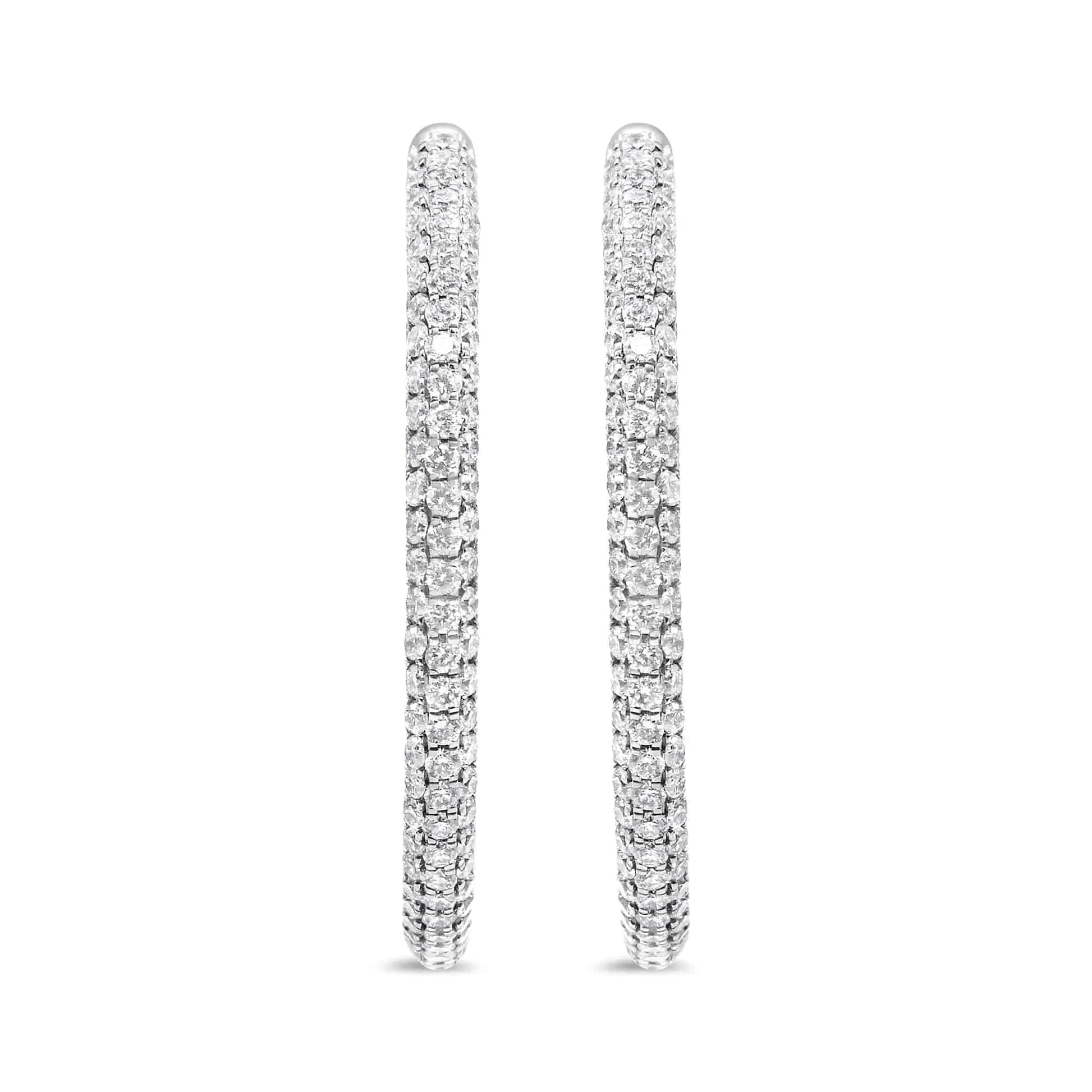 14K White Gold 3 1/2 Cttw Lab Grown Pave Set Diamond Eternity Inside Out Hoop Earrings  (G-H Color, SI1-SI2 Clarity) - Rafaga1