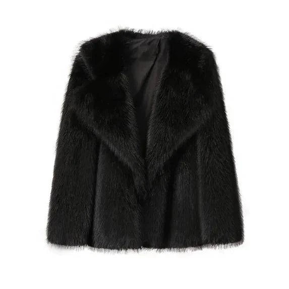 Women's Lapel Leather Fur Coat with Artificial Wool Lining - Rafaga1