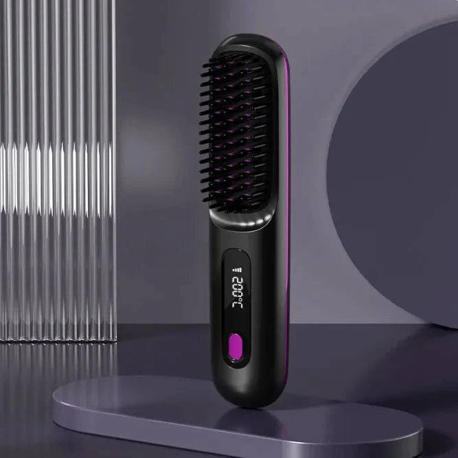 2 In 1 Straight Hair Comb Wireless Hair Straightener Brush Hair Fast Heating Portable Hot Curler USB Charging - Rafaga1